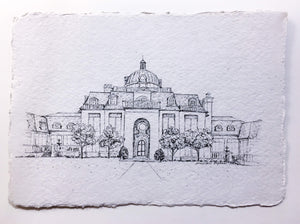 The Olana luxury wedding and event venue, Madison Popkess ink drawing, handmade paper
