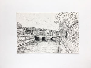 Seine river in Paris, France, Madison Popkess ink drawing