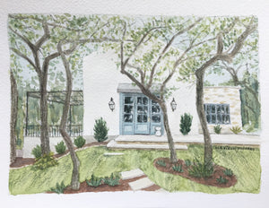 The Wayback boutique hotel, Madison Popkess original watercolor painting
